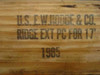 Close-up of stamp on wood pole reading U.S. E.W. Hodge & Co. Ridge Ext Pc For 17ft dated 1985