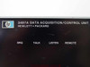 HP 3497A front panel label close-up reading '3497A DATA ACQUISITION/CONTROL UNIT – HEWLETT PACKARD' with SRQ, TALK, LISTEN, REMOTE indicator labels visible