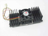 Intel Pentium II SL28L heatsink and ball-bearing fan assembly — rear view showing dual aluminum fin heatsinks, fan, and 4-pin power connector