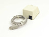 MAC Guardian 531 port lock unit with ADB security cable attached — side and front view showing full cable length