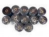 Zebra I11 CSO 110mm x 350m thermal transfer ribbon rolls viewed from the core end, showing 12 individually wrapped rolls