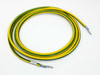 BHC 1002636A 13 ft 6AWG yellow green ground cable assembly shown uncoiled on white background with both crimp terminals visible
