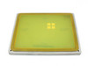 MicroScreen DC8X10 aluminum silk screen printing frame with yellow-green mesh screen, top view showing model DC8X10 embossed on frame