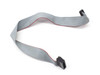 IBM 134-1656 20-pin floppy drive ribbon cable, full length view showing 44cm flat grey cable with red stripe