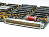 Netstal MEM2 board close-up of secondary card-edge connector with Maxell battery and red DIP switch visible