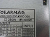 Solarmax KC-300 close-up of rating label showing 300W output, 115V/230V dual voltage input specs