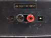 Rockwell Collins EDMS Lamp Driver – close-up of rear +28 Volt DC Input label with banana jack connectors (negative black, positive red)