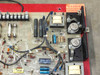 Volkmann AD-1 drive board detail showing fuse holders, warning label, transformers, capacitors, test points TP25–TP38, and A4202 power transistors on heat sinks