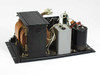 Kitafuji Origin 0038 power supply – rear three-quarter view showing transformer core copper windings, filter capacitor, and small gray component