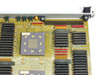 Zycad SM Board top-corner detail showing U125 custom ASIC socket, SPARE RAM sockets, red/black header pins, and board interconnect