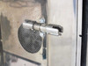 Hybaid MAXI 14 – close-up of stainless door hinge showing metal coupling joint and screws securing hinge to interior panel