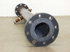 End view of 4-inch Schedule 40 pipe showing Class 150 socket weld raised face flange with bolt holes, pipe bore visible, second flange visible at far end