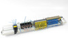 Full DIN rail assembly with terminal blocks, relay cards, Eaton breaker, and wiring installed – overhead angle view