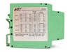 MST 9660-0110 rear terminal side showing full wiring diagram: Out 1–4 NO/C/NC contacts, power terminals P+/P-, network N+/N-, power requirements and relay ratings printed on housing