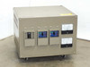 Sanyu Electric industrial power distribution unit front face showing two Mitsubishi NV30-CA circuit breakers and two analog panel voltmeters on casters