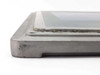 MicroScreen DC20X20 aluminum screen frame — close-up corner view showing frame edge wear, oxidation, and mesh adhesive residue