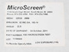 MicroScreen DC15X15 label closeup showing mesh 325SS .0009, emulsion 82 MIC OA MS-14, angle 22.5, lot 11100400