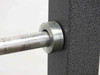 Close-up of 3/4-inch aluminum rod inserted into steel collar mount on dark gray powder-coated cart column