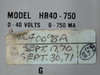 Trygon Electronics HR40-750 model label close-up showing 0–40 Volts, 0–750 mA rating and date codes Sept 1970 / Sept 1971