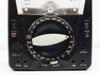 Triplett 631 VTVM-VOM — close-up of front panel showing large rotary range selector knob with DC/AC/ohms positions, ZERO ADJ and Ω ADJ controls, TEST B+ jack, and input terminals (VTVM, COM, V-Ω-A)