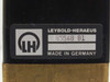 Leybold-Heraeus label close-up on 85548 B1 valve showing model number and Made in Germany marking