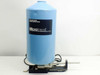 United Scientific 10844 Microtrace EDS spectrometer — front view showing blue cylindrical detector housing and linear positioning stage base