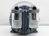 Gast 0211-103A-G8C pump head front-on view showing dual inlet/outlet ports and two glass oil sight jars