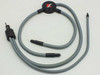 Volpi fiber optic microscope light source cable with dual output arms and extra tip — full cable layout, Volpi logo disk visible