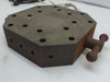 Side profile view of octagonal steel resistance heating block showing 2.75in body thickness and one side handle