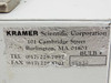 Kramer Scientific Corporation nameplate label on rear panel showing Burlington MA address, phone/fax numbers, and Bulb Number 64634