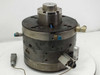 AWM Mold Tech AG Netstal DC injection mold head – opposite three-quarter view showing SMC pneumatic cylinder mounted on side and multiple fluid/coolant fittings