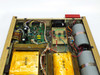 EMI TCR 150S7 interior detail — control/regulation PCB at left, pass transistor board at center-right, capacitor bank, and internal wiring