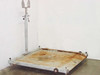 Cambridge Scale Works 670-P1 floor scale platform with upright indicator column – left front quarter view showing diamond-plate deck with heavy surface rust