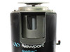 Newport I-2000 Stabilizer cylindrical isolator leg — close-up of top showing internal pneumatic piston assembly and Newport Stabilizer label