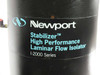Newport I-2000 Stabilizer leg label close-up — reads Stabilizer High Performance Laminar Flow Isolator I-2000 Series