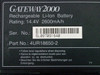 Gateway 2000 4UR18650-2 battery label close-up showing serial number BL097091640, part number, and 14.4V 2600mAh rating