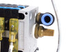 Left end plate detail view showing Festo 161376 part number label, push-in fitting, and brass exhaust silencer