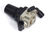 SMC AR2000-02 pressure regulator — rear three-quarter view showing inlet/outlet ports, push-in tube fittings, and black knob adjustment mechanism