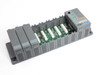 ICP DAS I-8KE8-G PLC with B884 backplane – rear-right view showing open module slots and Ethernet controller unit