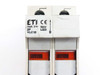 ETI VLC10 label close-up showing 2P, 690V, max 3W, LED, and CE marking printed on housing