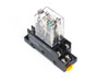 AutomationDirect SQM08D relay socket with QM2N1-D24 cube relay installed — front-left angled view showing socket label and screw terminals