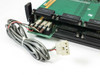 Black Box ME728A close-up of lower DB25 connector bank and attached multi-wire power lead with white connector