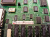 ICL AC40017.2 ISA modem card PCB close-up showing NEC MM40C256CP-7 SRAM chips, 24.000 MHz crystal, HW/Rev jumper matrix with E marked, and Safety Warning label
