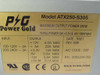 Power Gold ATX250-S305 specification label showing model, 250W max output, input/output ratings, date code 9801, Rev 05B, and P/N 8356234-002