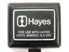 Hayes 52-00008 modem power supply – label detail showing Hayes logo and 'For Use With Hayes Units Marked 8.5 VAC'