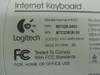 Logitech Y-ST39 keyboard bottom label showing model Y-ST39, P/N 867228-0403, 5V 50mA power rating, Made in China, and FCC compliance markings