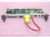 Sun Microsystems 0-00398-05 cPCI Rear Transition Module — front I/O panel view showing SCSI connector, DB9 serial port, dual Ethernet RJ45, keyboard and mouse ports with red ribbon cable attached