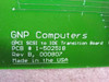 GNP Computers board label closeup showing PCB number 1-502518, Rev B, date code 000807, and Made in the USA marking