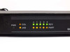 Black Box Multiport Repeater 1050 LE1050A-BNC front panel LED close-up showing lit green and amber indicators for PWR, COL, JAB, ports plus 1 2 3 4, RCV, and PART