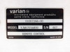 Varian VJW6703AR00 label closeup – showing part number 01007246-00, model VJW6703AR00, serial number 607, and 'Remote Control' designation; made in USA